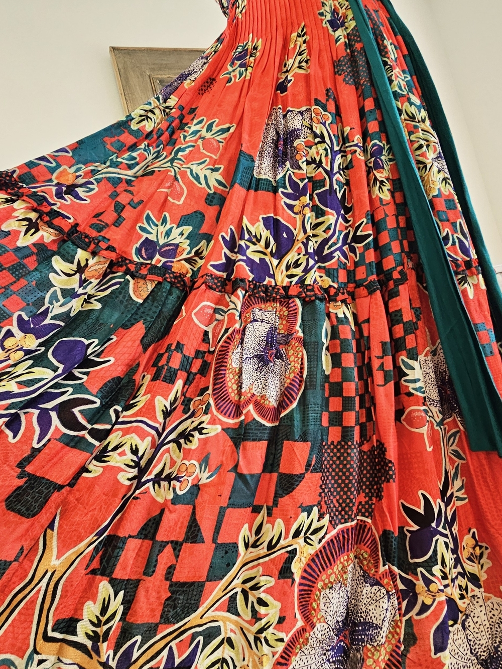 Bhanuni By Jyoti Red Floral Maxi Dress with Green Sash Maxi Dress XS - Picture 4 of 15